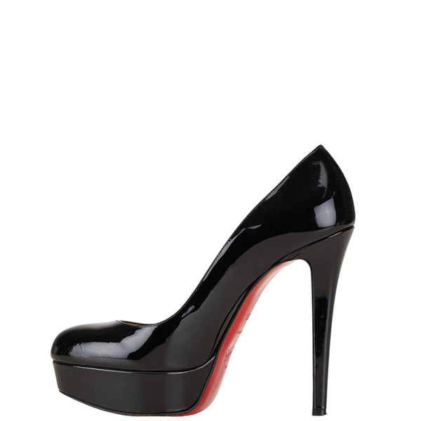 クリスチャンルブタン ラウンドトゥ ピンヒール パンプス サイズ：37 1/2 ブラック レッド エナメル レザー レディース Christian Louboutin 【中古】