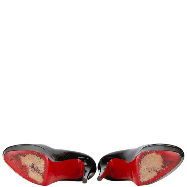 クリスチャンルブタン ラウンドトゥ ピンヒール パンプス サイズ：37 1/2 ブラック レッド エナメル レザー レディース Christian Louboutin 【中古】