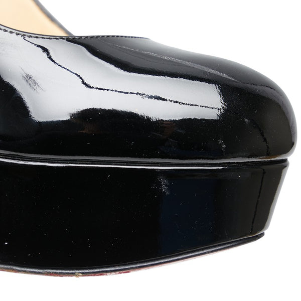 クリスチャンルブタン ラウンドトゥ ピンヒール パンプス サイズ：37 1/2 ブラック レッド エナメル レザー レディース Christian Louboutin 【中古】