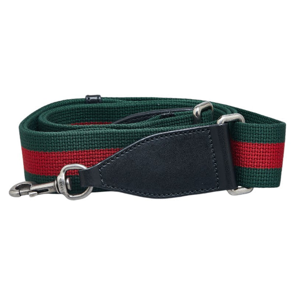 グッチ シェリーライン ショルダーストラップ グリーン レッド ブラック キャンバス レザー レディース GUCCI 【中古】
