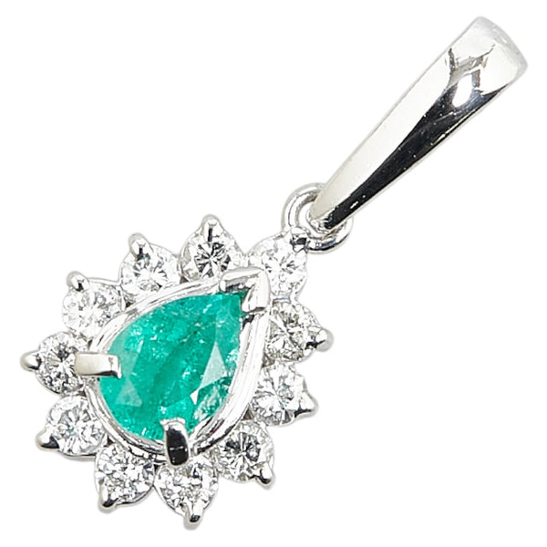 Pt900 プラチナ エメラルド0.15ct ダイヤ0.15ct ティアドロップ モチーフ ペンダントトップ レディース 【中古】