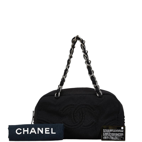 シャネル ココマーク  チェーン トートバッグ ハンドバッグ ブラック コットン レディース CHANEL 【中古】