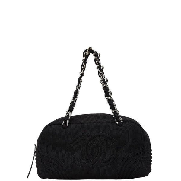シャネル ココマーク  チェーン トートバッグ ハンドバッグ ブラック コットン レディース CHANEL 【中古】