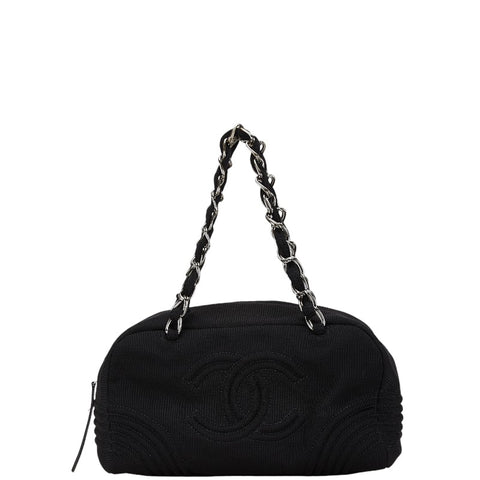 シャネル ココマーク  チェーン トートバッグ ハンドバッグ ブラック コットン レディース CHANEL 【中古】