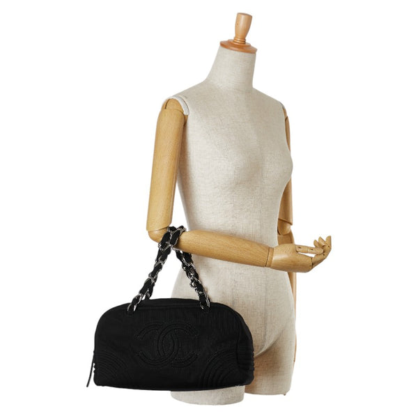シャネル ココマーク  チェーン トートバッグ ハンドバッグ ブラック コットン レディース CHANEL 【中古】