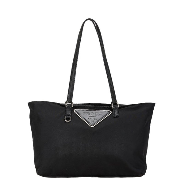 プラダ 三角ロゴプレート トートバッグ ハンドバッグ ブラック ナイロン レディース PRADA 【中古】
