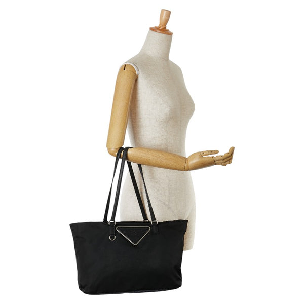 プラダ 三角ロゴプレート トートバッグ ハンドバッグ ブラック ナイロン レディース PRADA 【中古】