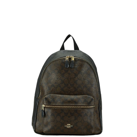 コーチ シグネチャー リュック バックパック F58314 ダークブラウン ブラック PVC レザー レディース COACH 【中古】