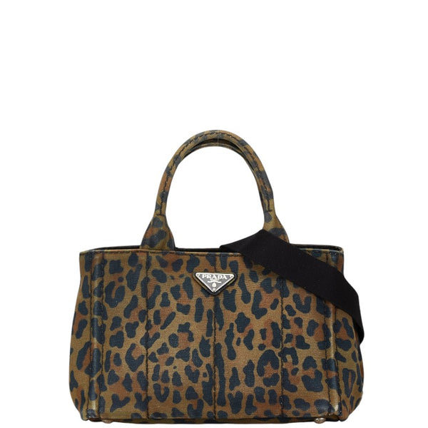 プラダ カナパミニ レオパード柄 ハンドバッグ ショルダーバッグ 2WAY 1BG439 カーキ ブラック キャンバス レディース PRADA 【中古】