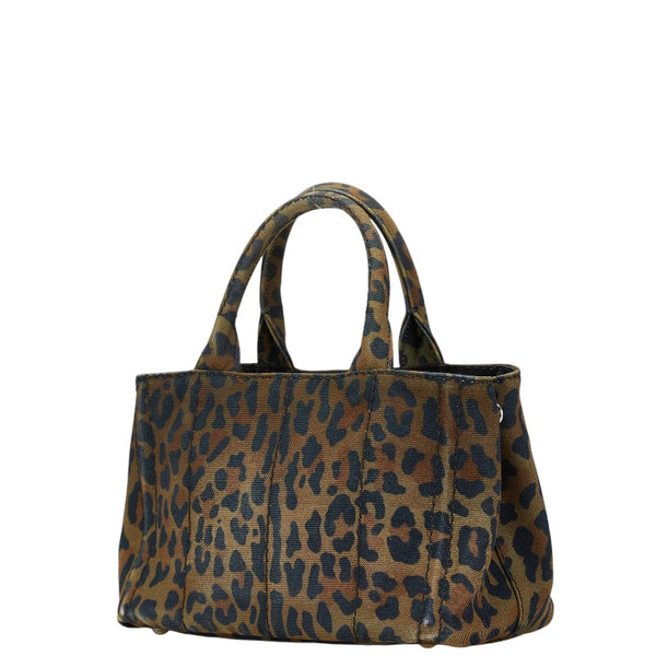 プラダ カナパミニ レオパード柄 ハンドバッグ ショルダーバッグ 2WAY 1BG439 カーキ ブラック キャンバス レディース PRADA 【中古】