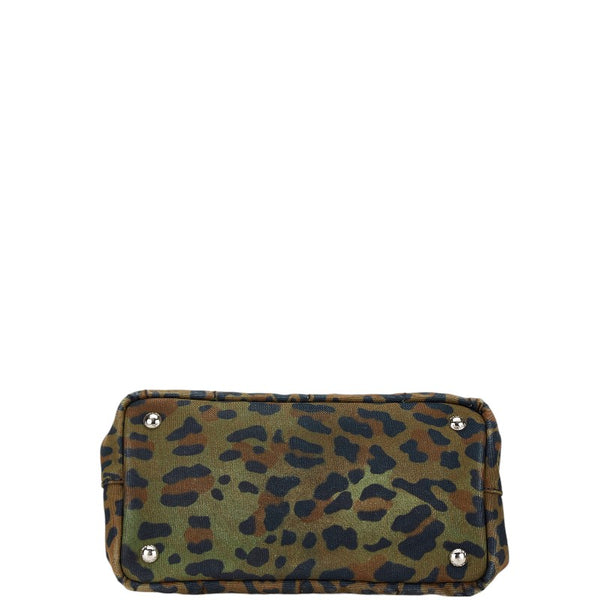 プラダ カナパミニ レオパード柄 ハンドバッグ ショルダーバッグ 2WAY 1BG439 カーキ ブラック キャンバス レディース PRADA 【中古】