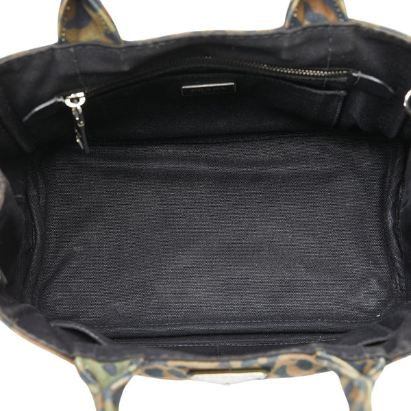 プラダ カナパミニ レオパード柄 ハンドバッグ ショルダーバッグ 2WAY 1BG439 カーキ ブラック キャンバス レディース PRADA 【中古】