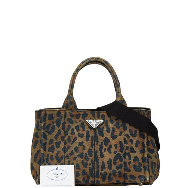 プラダ カナパミニ レオパード柄 ハンドバッグ ショルダーバッグ 2WAY 1BG439 カーキ ブラック キャンバス レディース PRADA 【中古】