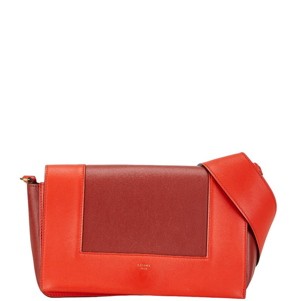 セリーヌ フレーム ミディアム 斜め掛け ショルダーバッグ レッド レザー レディース CELINE 【中古】