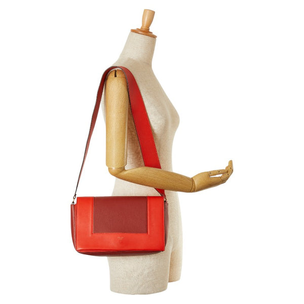 セリーヌ フレーム ミディアム 斜め掛け ショルダーバッグ レッド レザー レディース CELINE 【中古】