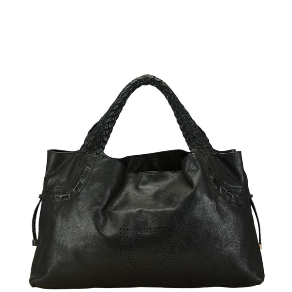 サルヴァトーレフェラガモ ガンチーニ パンチング トートバッグ ショルダーバッグ GG-217890 ブラック レザー レディース Salvatore Ferragamo 【中古】