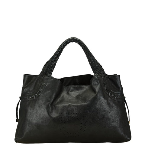 サルヴァトーレフェラガモ ガンチーニ パンチング トートバッグ ショルダーバッグ GG-217890 ブラック レザー レディース Salvatore Ferragamo 【中古】