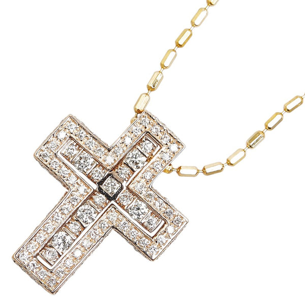 K18YG イエローゴールド ダイヤ1.62ct クロス 十字架 モチーフ ペンダントネックレス レディース 【中古】