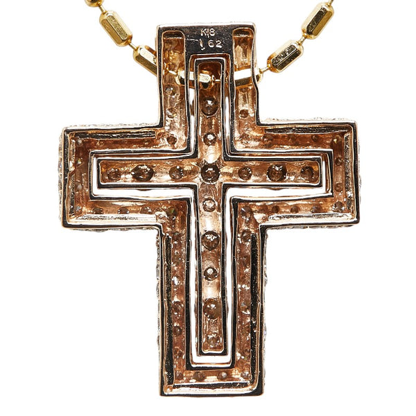 K18YG イエローゴールド ダイヤ1.62ct クロス 十字架 モチーフ ペンダントネックレス レディース 【中古】