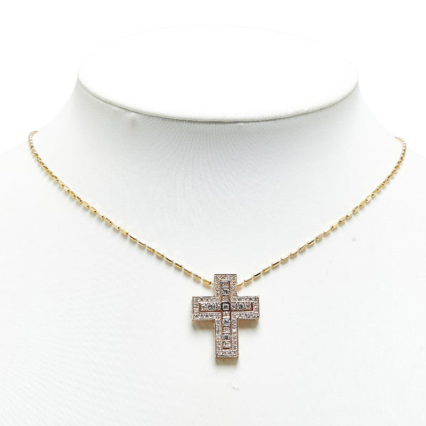 K18YG イエローゴールド ダイヤ1.62ct クロス 十字架 モチーフ ペンダントネックレス レディース 【中古】