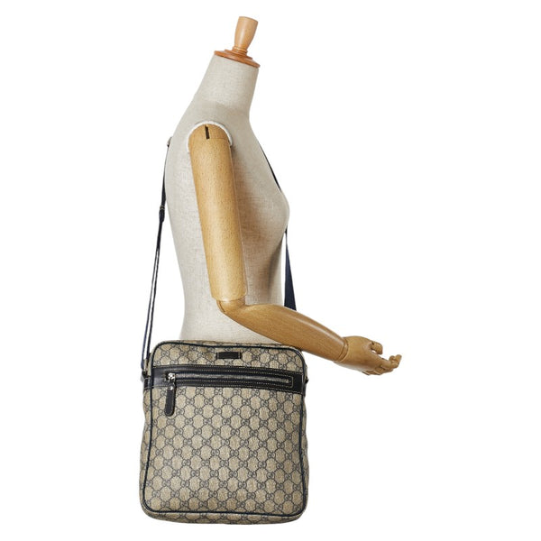 グッチ GGスプリーム 斜めがけ ショルダーバッグ 201448 ブラック ネイビー PVC レザー レディース GUCCI 【中古】