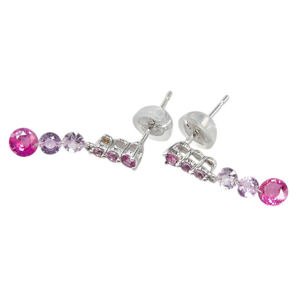 ピンク レッド K18WG ホワイトゴールド サファイア0.90ct スイング スタッド ピアス レディース 【中古】