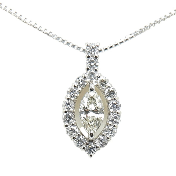 Pt900 プラチナ Pt850 プラチナ ダイヤ0.178ct ダイヤ0.19ct リーフ 葉 モチーフ ペンダントネックレス レディース 【中古】