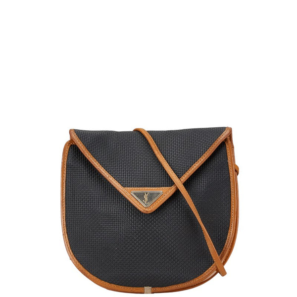 サンローラン YSLロゴ プレート 斜め掛け ショルダーバッグ ブラック ブラウン PVC レザー レディース SAINT LAURENT 【中古】