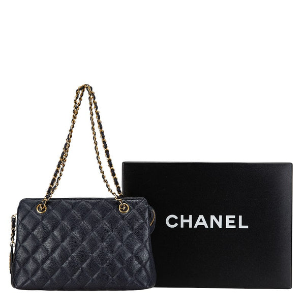 シャネル マトラッセ チェーン ハンドバッグ ネイビー キャビアスキン レディース CHANEL 【中古】