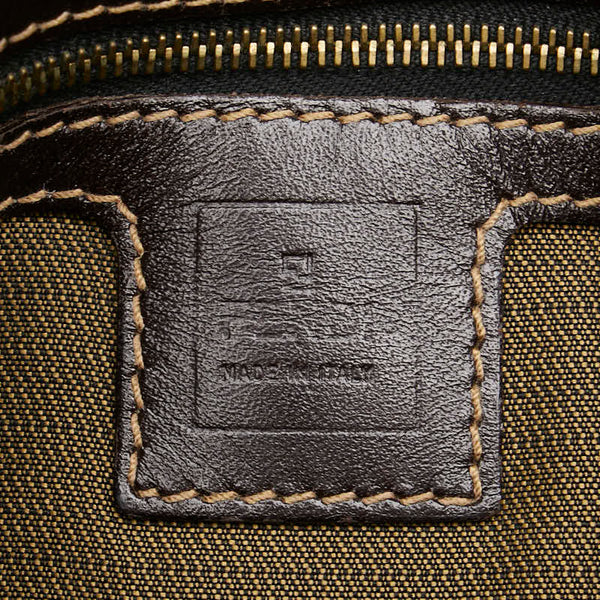 フェンディ ズッカ ワンショルダーバッグ ハンドバッグ ブラウン ブラック キャンバス レザー レディース FENDI 【中古】