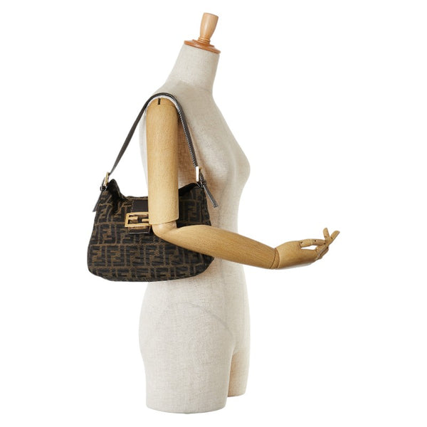 フェンディ ズッカ ワンショルダーバッグ ハンドバッグ ブラウン ブラック キャンバス レザー レディース FENDI 【中古】