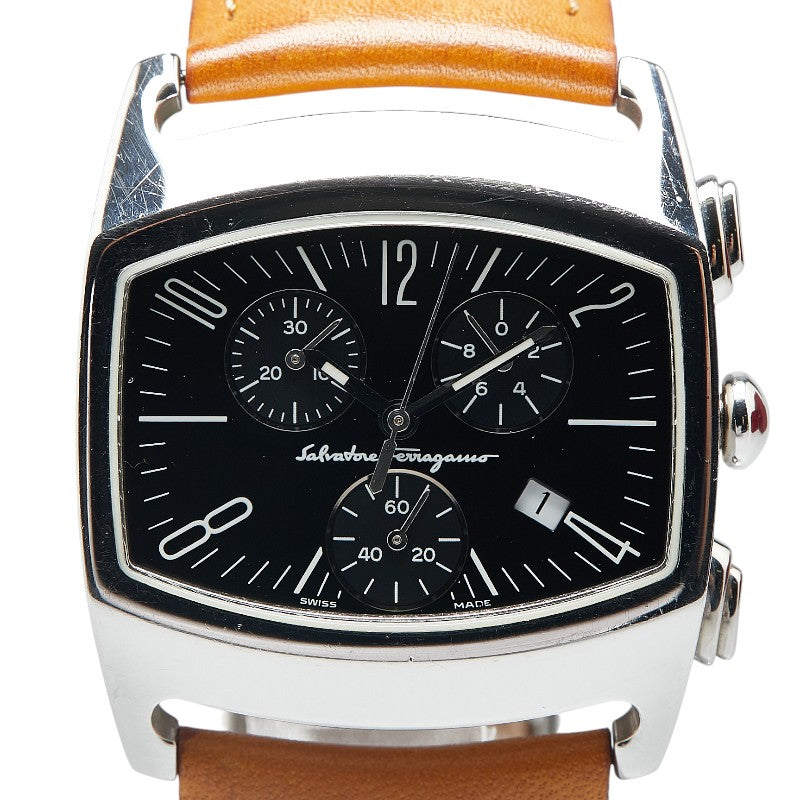 サルヴァトーレフェラガモ 腕時計 030705 クオーツ ブラック文字盤 ステンレススチール レザー メンズ Salvatore Ferragamo 【中古】