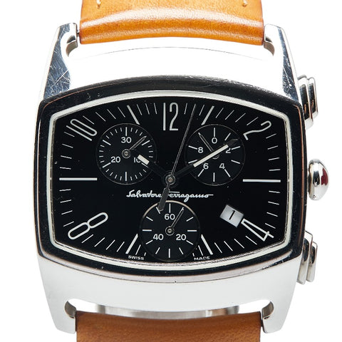 サルヴァトーレフェラガモ 腕時計 030705 クオーツ ブラック文字盤 ステンレススチール レザー メンズ Salvatore Ferragamo 【中古】
