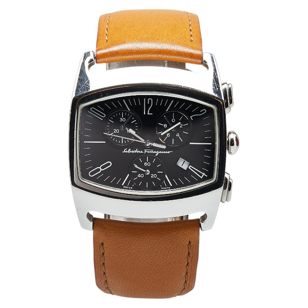 サルヴァトーレフェラガモ 腕時計 030705 クオーツ ブラック文字盤 ステンレススチール レザー メンズ Salvatore Ferragamo 【中古】
