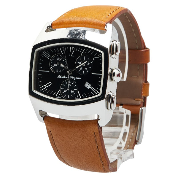 サルヴァトーレフェラガモ 腕時計 030705 クオーツ ブラック文字盤 ステンレススチール レザー メンズ Salvatore Ferragamo 【中古】