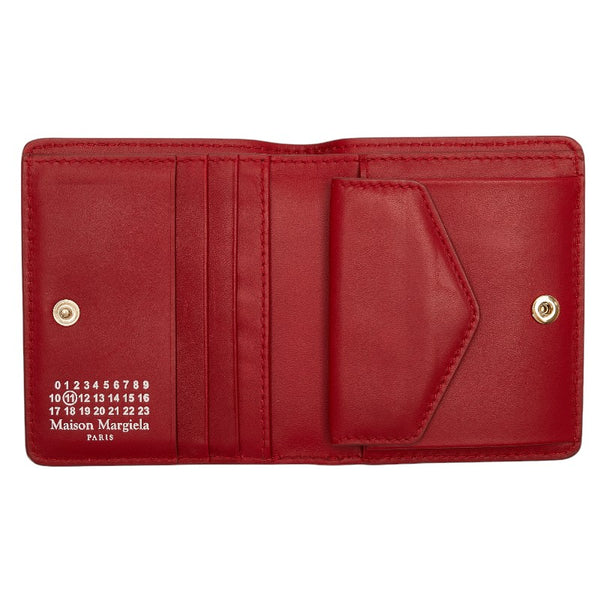 マルタンマルジェラ ステッチ 二つ折り財布 レッド レザー レディース MARTIN MARGIELA 【中古】