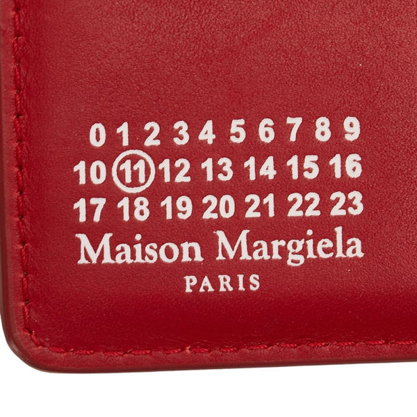 マルタンマルジェラ ステッチ 二つ折り財布 レッド レザー レディース MARTIN MARGIELA 【中古】