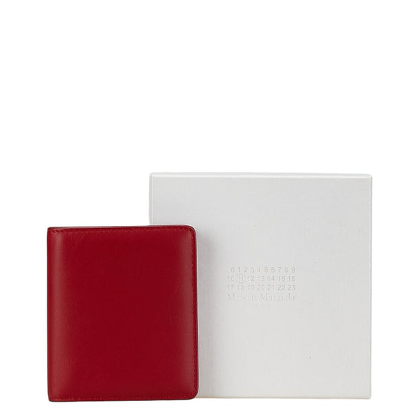 マルタンマルジェラ ステッチ 二つ折り財布 レッド レザー レディース MARTIN MARGIELA 【中古】