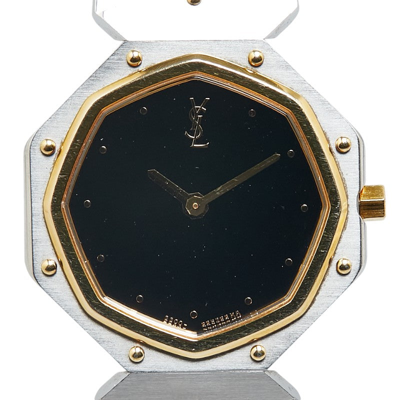 サンローラン YSLロゴ 腕時計 2200 225058Y クオーツ ブラック文字盤 ステンレススチール レディース SAINT LAURENT 【中古】