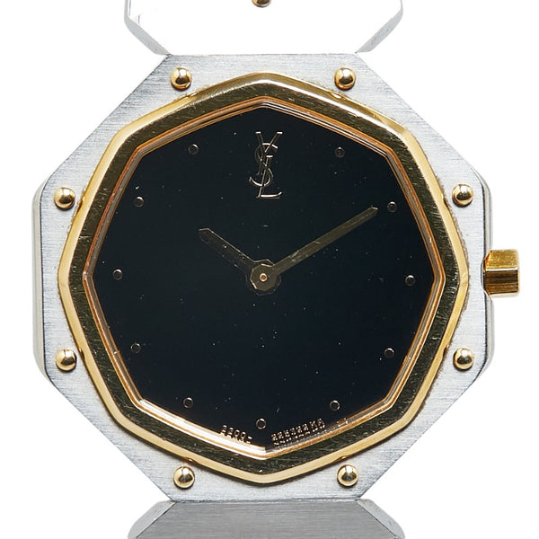 サンローラン YSLロゴ 腕時計 2200 225058Y クオーツ ブラック文字盤 ステンレススチール レディース SAINT LAURENT 【中古】
