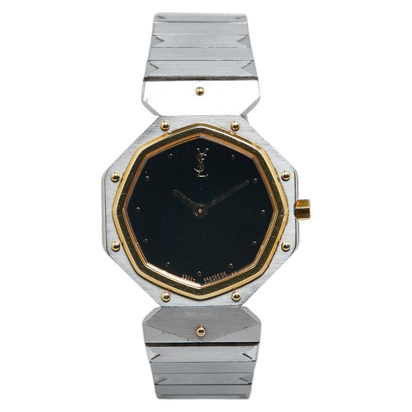 サンローラン YSLロゴ 腕時計 2200 225058Y クオーツ ブラック文字盤 ステンレススチール レディース SAINT LAURENT 【中古】