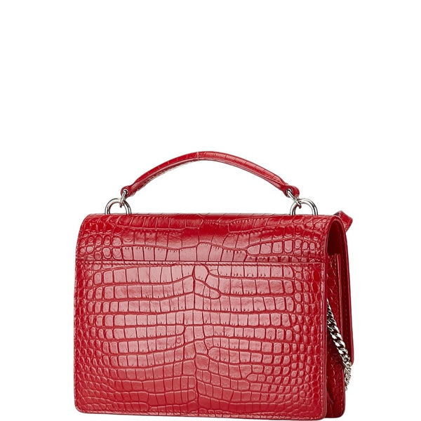 サンローラン クロコ型押し 斜め掛け チェーン ショルダーバッグ ウォレット レッド レザー レディース SAINT LAURENT 【中古】