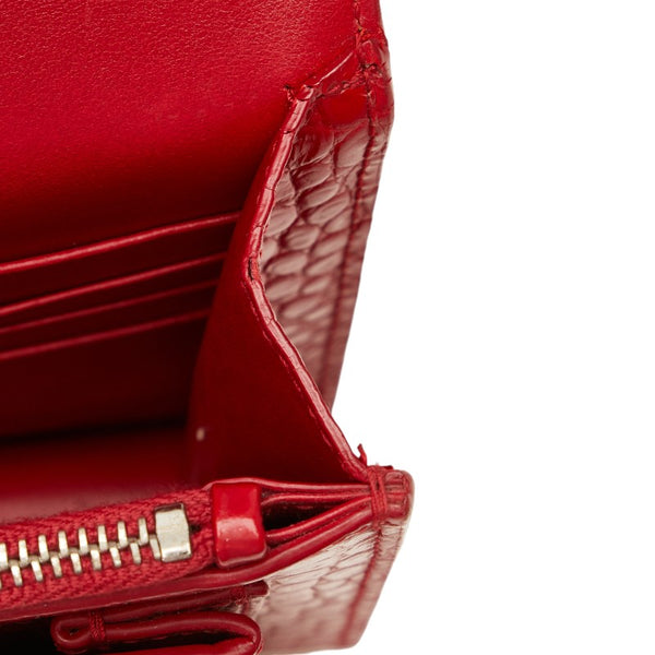 サンローラン クロコ型押し 斜め掛け チェーン ショルダーバッグ ウォレット レッド レザー レディース SAINT LAURENT 【中古】