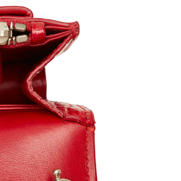 サンローラン クロコ型押し 斜め掛け チェーン ショルダーバッグ ウォレット レッド レザー レディース SAINT LAURENT 【中古】