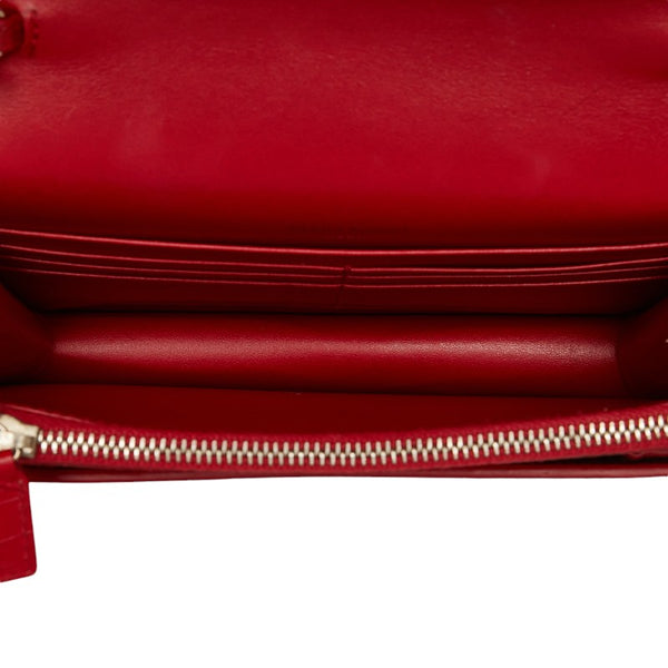 サンローラン クロコ型押し 斜め掛け チェーン ショルダーバッグ ウォレット レッド レザー レディース SAINT LAURENT 【中古】
