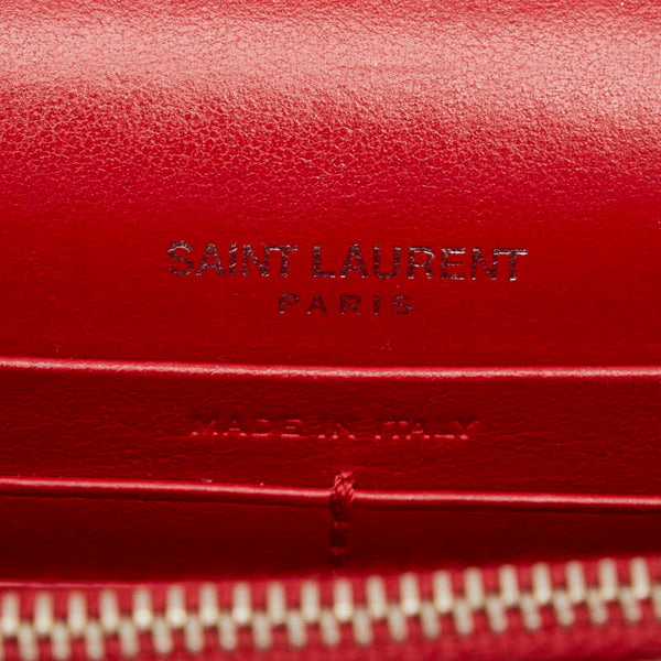 サンローラン クロコ型押し 斜め掛け チェーン ショルダーバッグ ウォレット レッド レザー レディース SAINT LAURENT 【中古】