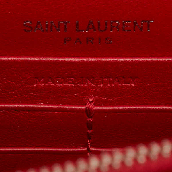 サンローラン クロコ型押し 斜め掛け チェーン ショルダーバッグ ウォレット レッド レザー レディース SAINT LAURENT 【中古】