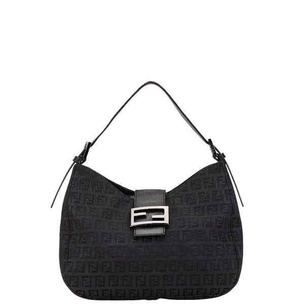 フェンディ ズッカ マンマバケット ハンドバッグ ワンショルダーバッグ ブラック キャンバス レザー レディース FENDI 【中古】