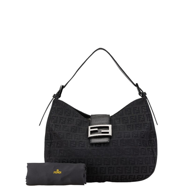 フェンディ ズッカ マンマバケット ハンドバッグ ワンショルダーバッグ ブラック キャンバス レザー レディース FENDI 【中古】