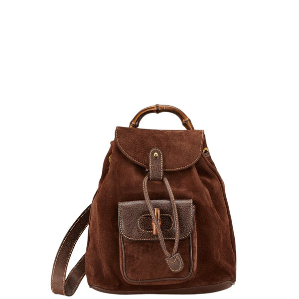 グッチ バンブー リュック バックパック 003 58 0030 ブラウン レザー スエード レディース GUCCI 【中古】